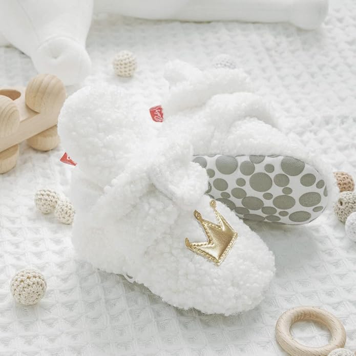 Sawimlgy Newborn Infant Baby Girl Boy Cotton Booties Stay On Sock Slippers Soft Bedroom Shoes Non-Skid Ankle Boots With Grippers Toddler Crib Warm Shoe First Walker Birthday Shower