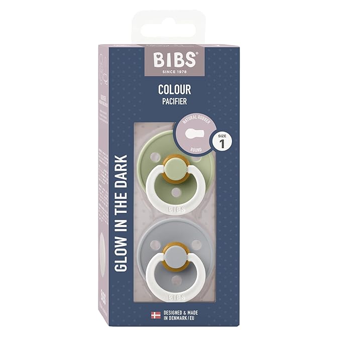 BIBS Pacifiers Colour Collection | Natural Rubber Baby Pacifier | Set of 2 BPA-Free Soothers | Made in Denmark | 0+ Months (Pack of 2) | Cloud Night