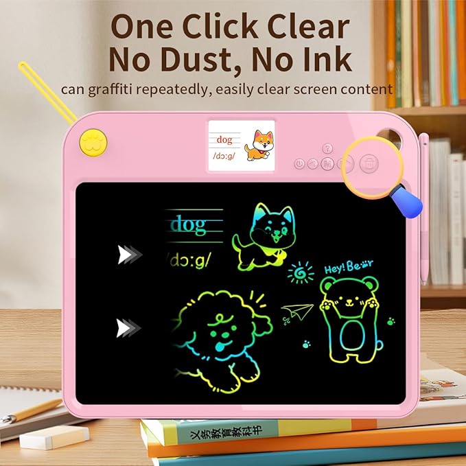 16" LCD Writing Tablet for Kids,Autism Sensory Toys Ages 3 4 5 6 7 Dual Screen Learning, 9 Knowledge Categories, Type-C, Lightweight, Long Battery Life, Ideal for Travel and Gifts Pinks