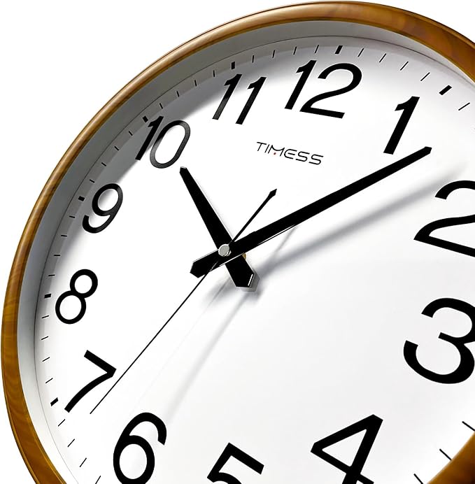 Wall Clock, Classic Wood Style Finish, 11 Inch Non-Ticking Silent Battery Operated Analog Clock, Ideal Retro Decor for Home, Bedroom, Living Room, Kitchen, Bathroom, Office(Wood Yellow)