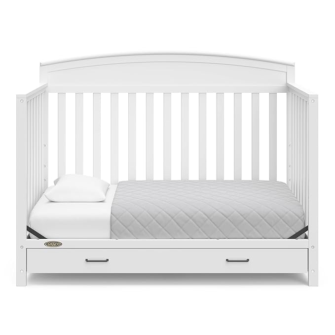 Graco Benton 5-in-1 Convertible Crib with Drawer (White) - Converts from Baby Crib to Toddler Bed, Daybed and Full-Size Bed, Fits Standard Full-Size Crib Mattress, Adjustable Mattress Support Base
