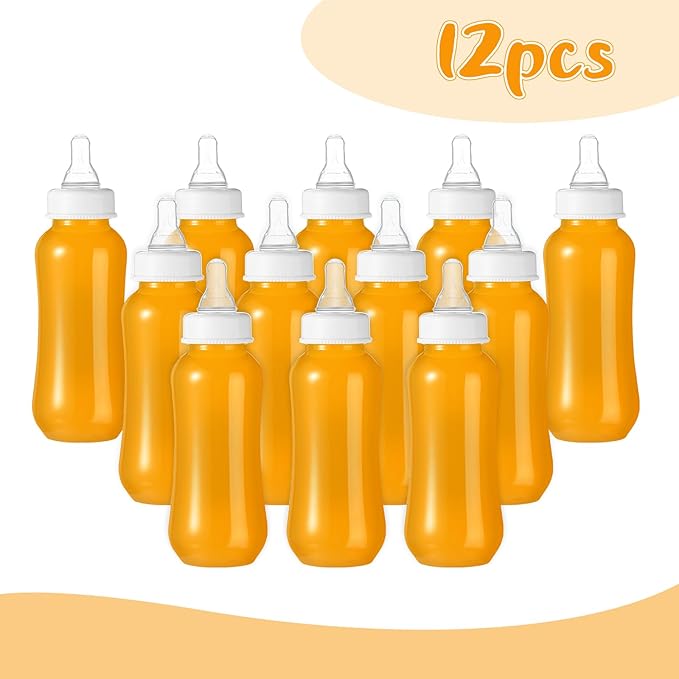 Norme Baby Shower Bottles 9.5 oz Plastic Baby Bottles Chug Sign Shower Game Party Favors Baby Bottles Bulk for Baby Shower Decorations Gender Reveal Gifts(White, 12 Pcs)