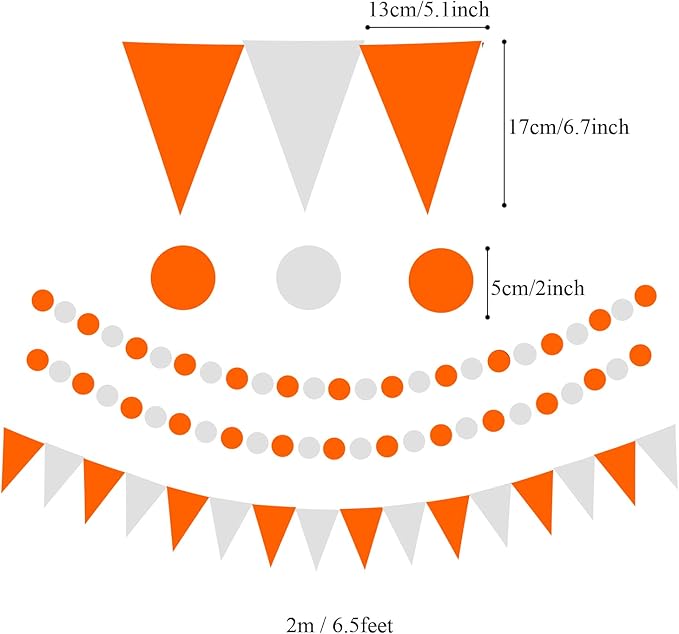 ZERODECO Party Decoration, 21 Pcs Orange Hanging Paper Fans Pom Poms Flowers, Garlands String Polka Dot and Triangle Bunting Flags for Minnie Mouse Birthday Parties Baby Showers Wedding