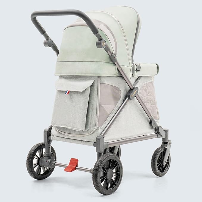 Familidoo Q1 Multi-Use Kids Wagon Stroller – Foldable, Lightweight & All-Terrain for Kids & Pets – 5-Point Safety Harness, Rain Cover & Compact Travel Design – Supports Up to 132 lbs (Sage Green)