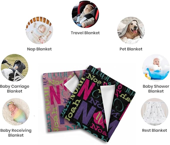 Personalized Baby Blankets for Boys, Girls, Customized Name Blanket for Kids, Custom Toddler Blanket Gifts for Birthday, Christmas, Newborn Soft Flannel Blankets