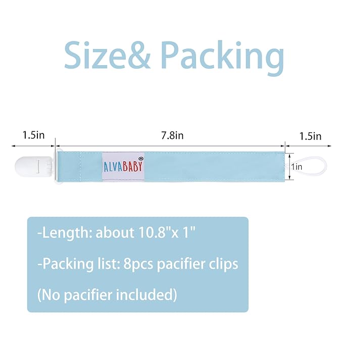 ALVABABY Pacifier Clips for Neutral Boys Girls 8 Pack Pacifier Binky Paci Holder Leashes for Baby