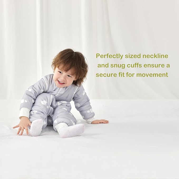 3.5 TOG Super Soft Thick Detachable Long Sleeves Sleep Sack with Feet, 100% Cotton Winter Warm Toddler Sleep Sack, Bear, Size M