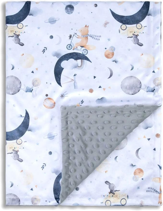 Baby Blankets for Unisex Boys Girls, Super Soft Nursery Minky Blankets, 30 x 40 inch Outer Space Printed Bed Throws Newborn (Planet Fox)