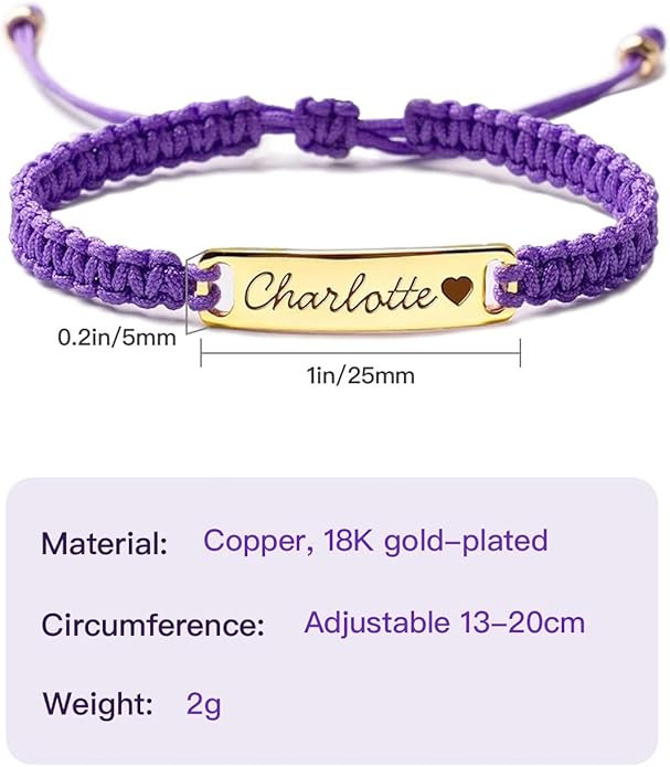 Personalized Baby Bracelet, 18K Gold Plated Custom Name Bracelet, Braided Cord Baby Bracelet Adjustable for Baby Girls and Boys as Birthday Gift Baptism Gift