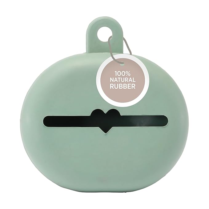HEVEA Natural Rubber Pacifier Holder Case - 100% Natural Rubber - Danish Design Hygienic Holder for Pacifiers & Bottle Nipples, Easily Attaches to Bags & Strollers, BPA-Free, Vegan - Seafoam Blue