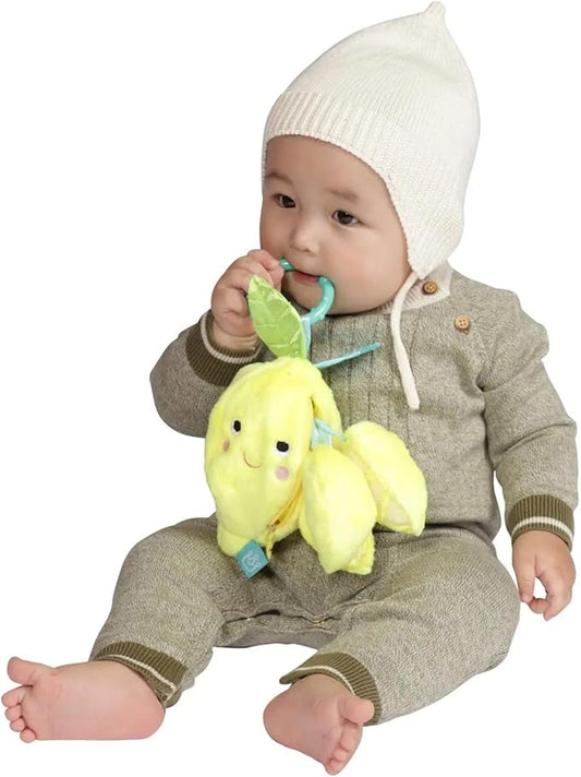Manhattan Toy Mini-Apple Farm Lemon Baby Travel Toy with Rattle, Squeaker, Crinkle Fabric & Teether Clip-on Attachment