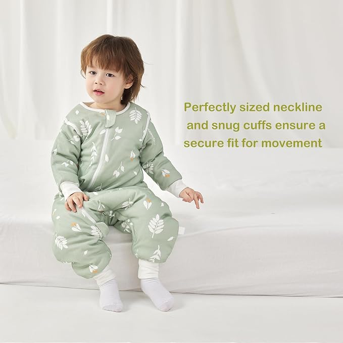 3.5 TOG Super Soft Thick Detachable Long Sleeves Sleep Sack with Feet, 100% Cotton Winter Warm Toddler Sleep Sack, Foliage, Size L