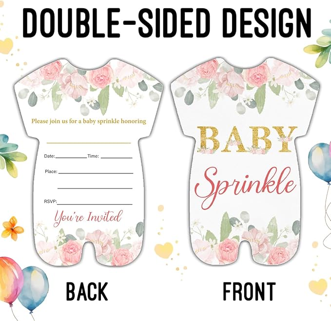 LyoGao Baby Sprinkle Baby Shower Invitations - Blush Floral Theme Baby Shower Party Fill in Invites Cards With Envelopes (20 Pack)