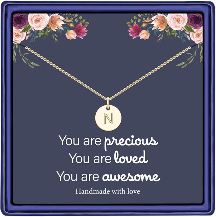 Hidepoo Disc Initial Necklace Gifts for Girls - 14K Gold Filled/Rose Gold/S925 Sterling Silver Disc Initial Necklaces Personalized Birthday Gift Tiny Initial Necklace Jewelry for Girls Women