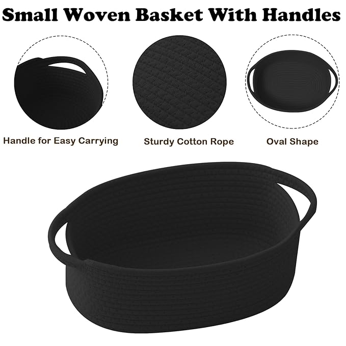 Gift Basket with Gift Bag and Ribbons,Small Rope Woven Shelf Storage,Baskets for Gifts Empty,Birthday,Shower,Decorative Organizer Box for Cat Dog Pet with Handles(Black)