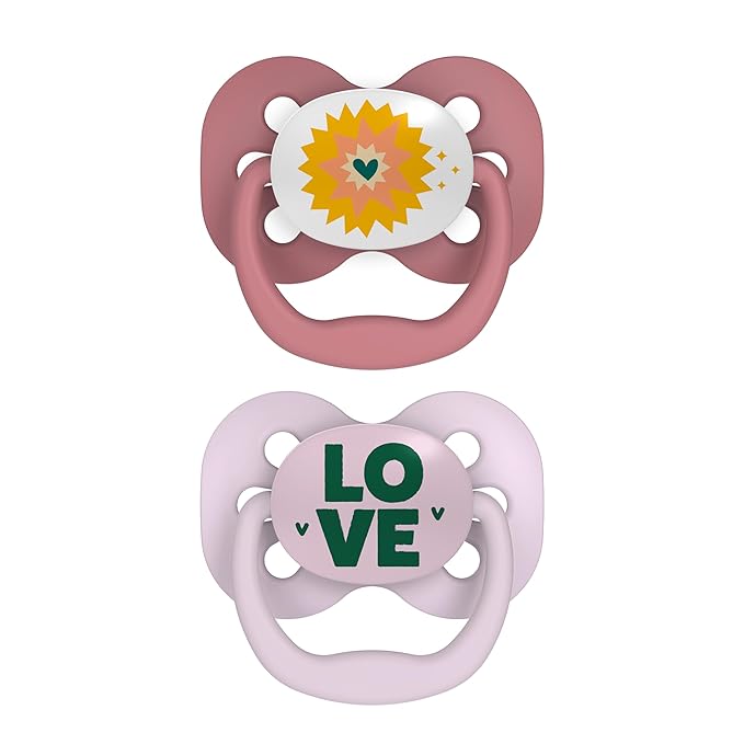 Dr. Brown's Advantage Baby Pacifier, Fully Symmetrical Soother with Soft Silicone Bulb, Lavender Love, 0-6m, BPA Free, 24 Pack