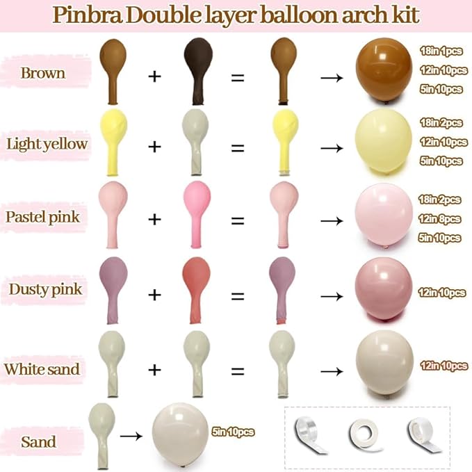 Pink Yellow Brown Balloon Garland Double Stuffed Pastel Light Pink Yellow White Sand Balloons Balloon Arch Kit for Birthday Baby Shower Wedding Bee Bear Theme Fall Party Decorations