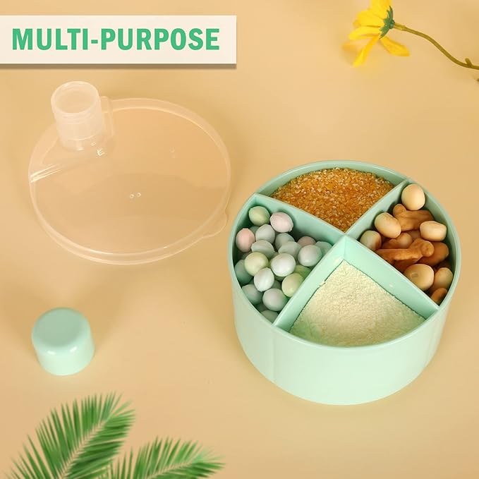 Accmor Formula Dispenser On The Go, Non-Spill Rotating Four-Compartment Formula Container to Go, Milk Powder Snack Storage Container for Infant Toddler Travel Outdoor, Green