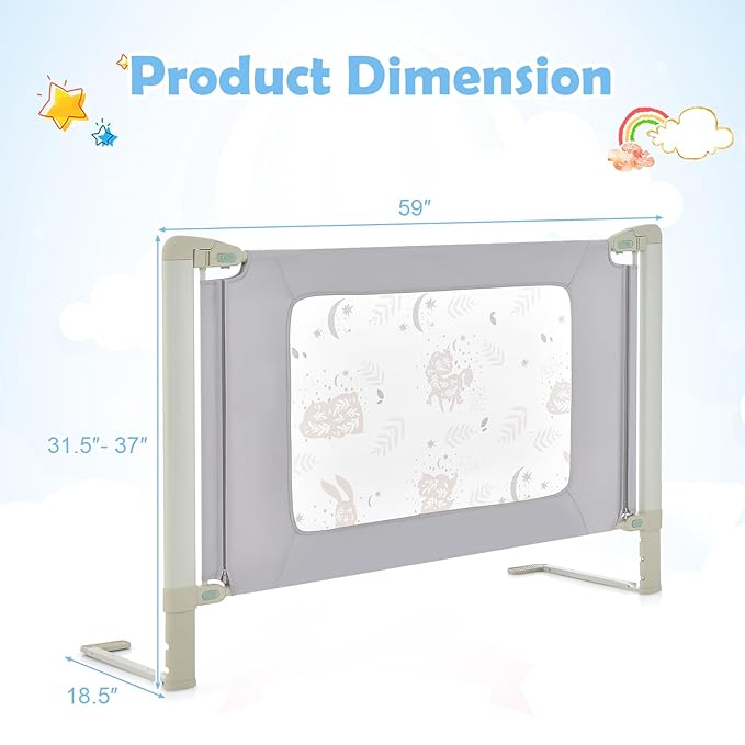 BABY JOY Bed Rail for Toddlers, 59" Vertical Lifting Extra Long Infants Safety Bed Side Rails with Double Lock, Foldable Baby Bed Rail Guard for Twin Double Full Size Queen King Bed Mattress (Gray)