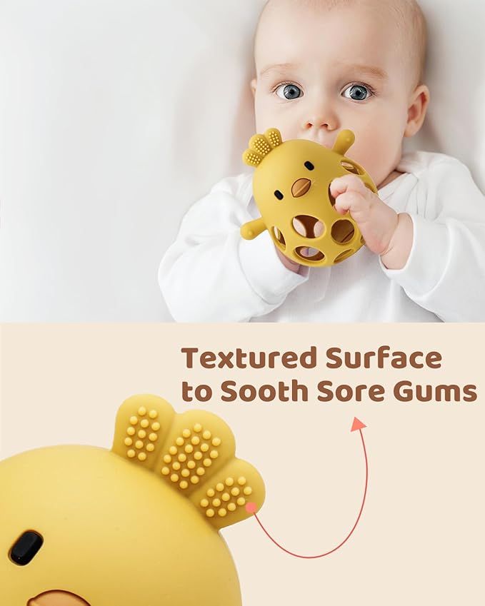 Baby Teething Toy, Easy-to-Grasp Sensory Teether for Infants 3–12 Months, 100% Food-Grade Silicone, Teething Relief & Developmental, BPA Free (Ginger)