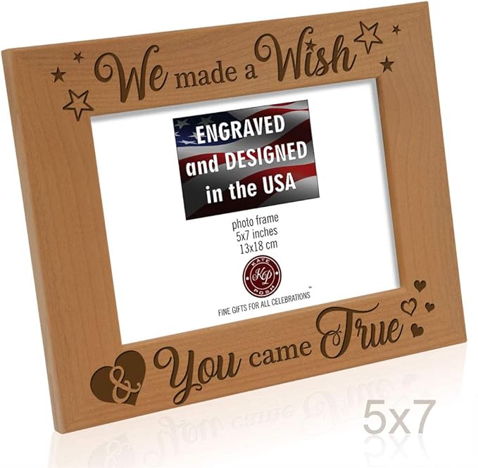 KATE POSH - We Made a Wish & You Came True Engraved Natural Wood Picture Frame, Baby Gifts for New Moms & Dads, Adoption Gifts (5x7 Horizontal)