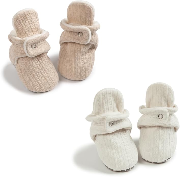 Sawimlgy Newborn Infant Baby Girl Boy Cotton Booties Stay On Sock Slippers Soft Bedroom Shoes Non-Skid Ankle Boots With Grippers Toddler Crib Warm Shoe First Walker Birthday Shower