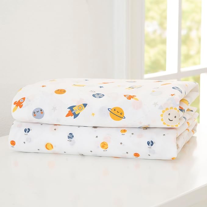 Delta Children Fitted Crib Sheets for Girls and Boys - Crib Sheet for Standard Crib and Toddler Mattresses - 28x52 Inch (Pack of 2), Space Exploration