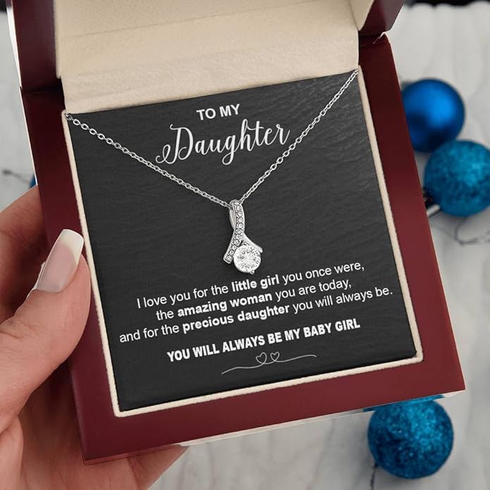 To My Daughter Gift Necklace From Dad or Mom - Badass Daughter Jewelry With Heartfelt Message & Elegant Box