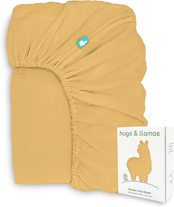Hugs & Llamas | 100% Organic Cotton Muslin Fitted Crib Sheets for Boys & Girls - Neutral Crib Mattress Sheets