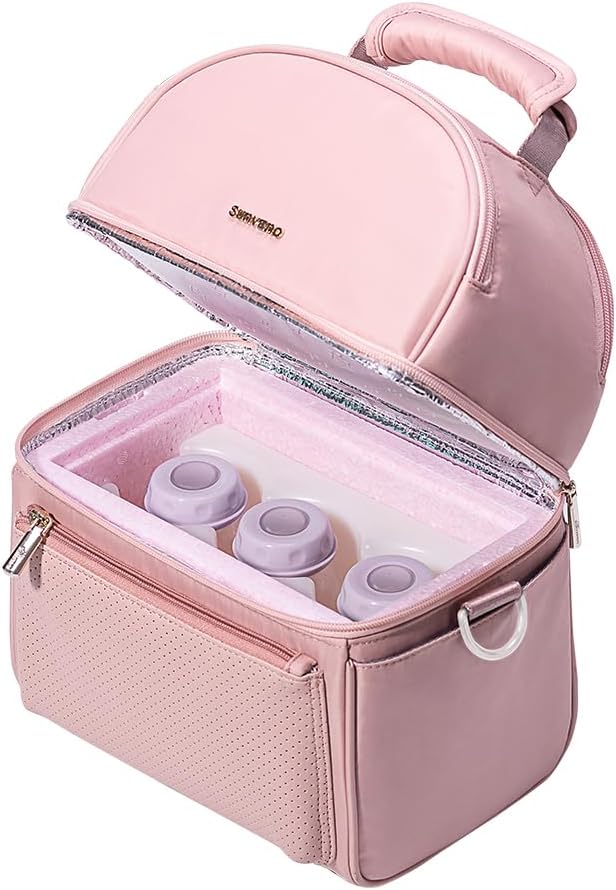 Sunveno Breastmilk Cooler Bag with 2 Ice Packs & Detachable EPP Insulation Box, 15-Hour Cold Retention Foil-Lined Leak-Proof Tote Fits 3 baby Bottles for On-The-Go Pumping Moms, Daycare & Travel,Grey