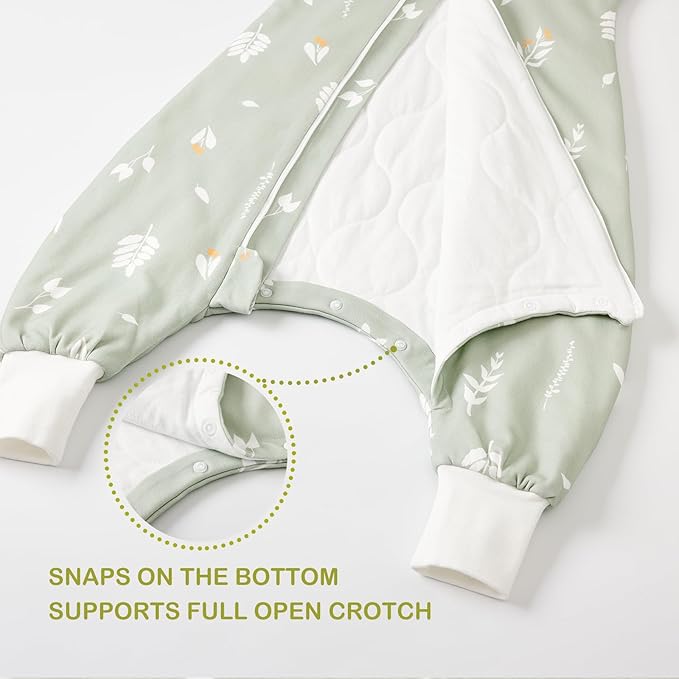 Super Soft 0.5 TOG Sleep Sack with Legs, 100% Organic Cotton Side Open Lightweight Toddler Sleep Sack with Feet, Foliage, Size M