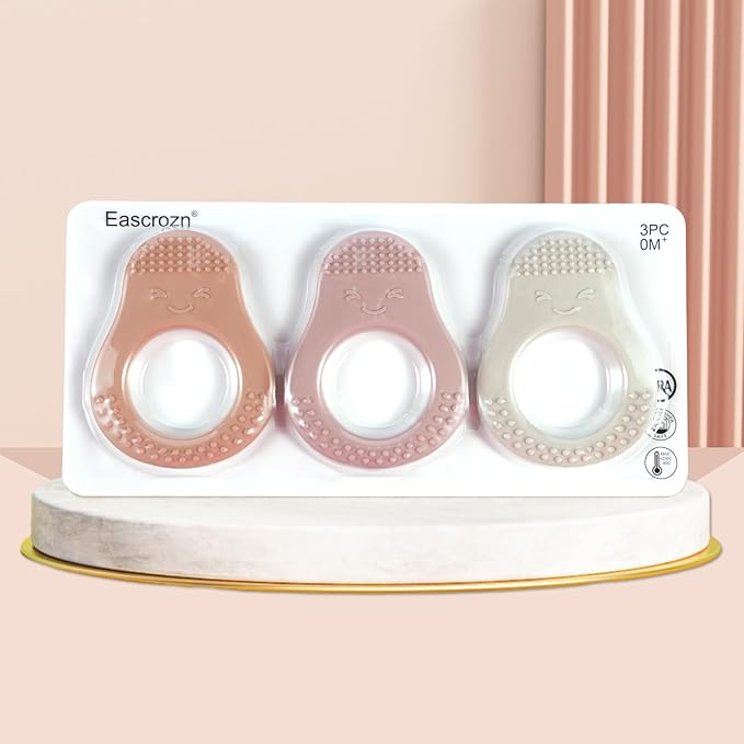 3 Pack Baby Teething Toys, Food Grade Silicone Teethers for Babies 3-6 6-12 Months, Avocado Shape Baby Teether with Easy to Hold, Teething Relief for Babies, BPA Free