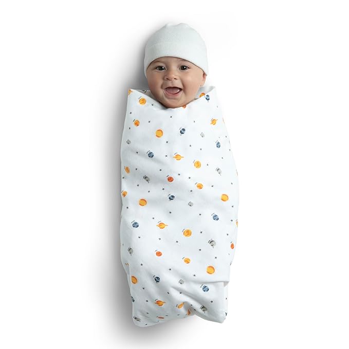 Delta Children 100% Cotton Flannel Baby Receiving Blankets for Girls and Boys – 30x30 Inches (Pack of 4), Space Exploration