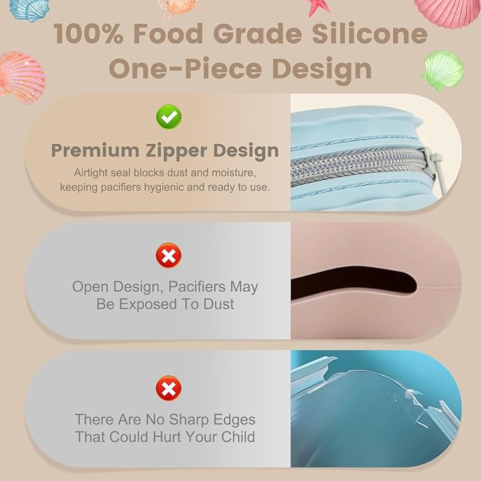 Silicone Pacifier Holder Case, Portable Leakproof Design Baby Pacifier Storage Case, BPA-Free, Easy Clean, 2 Pack