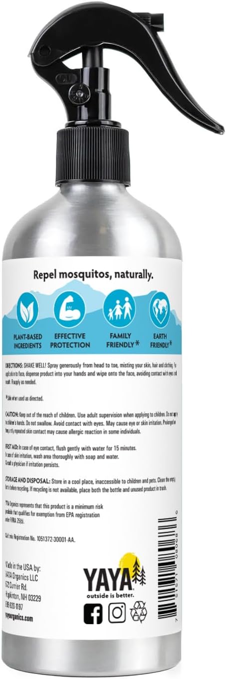 Yaya Organics Mosquito Repellent | All Natural Bug Spray Made with Essential Oils, Family Friendly, Deet-Free | 16 Ounce Spray, 2-Pack