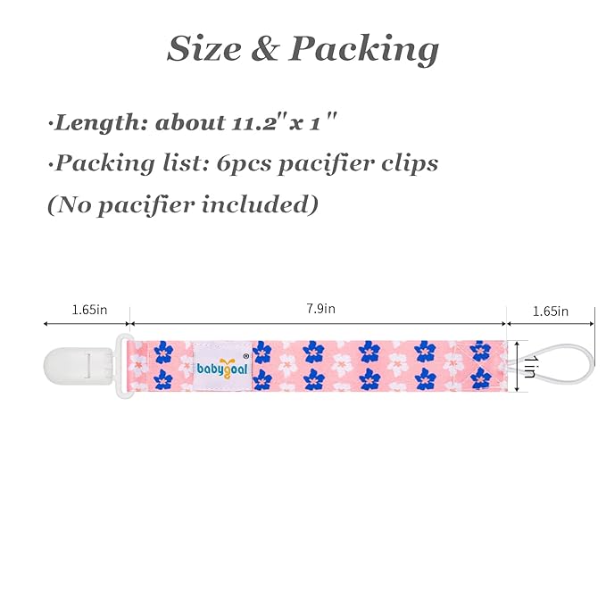 Babygoal Floral Pacifier Clips, 6 Pack Binky Paci Holder and Leash for Boys and Girls Fits for Most Pacifier, Binkie Styles & Baby Teethers & Toys and Gift 6PB12