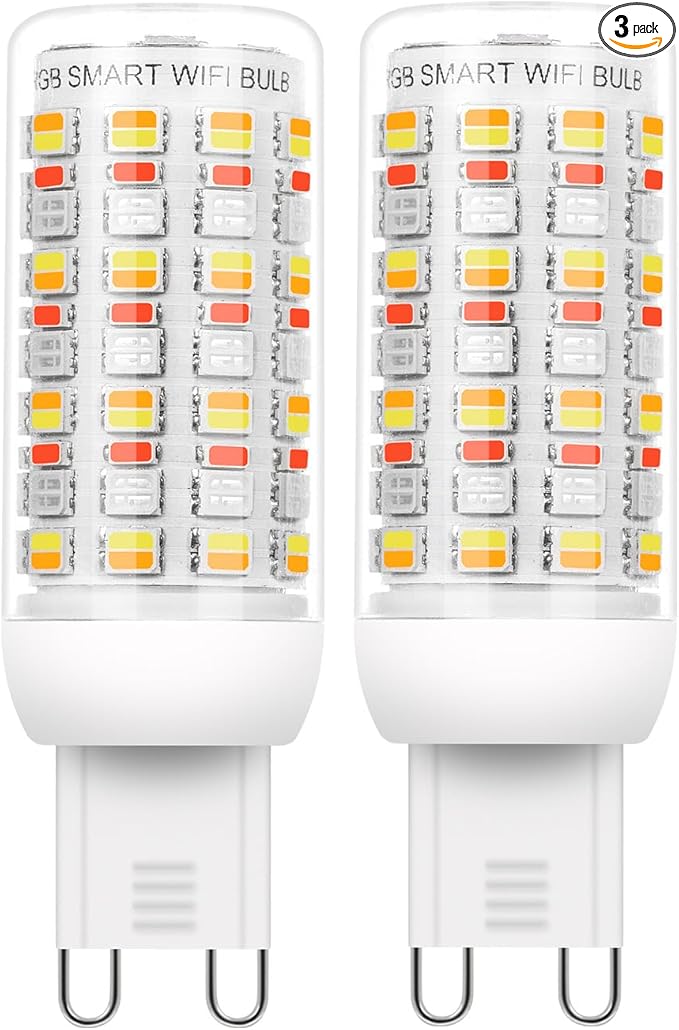 I-SHUNFA Wi-Fi RGBCW Smart G9 LED Bulbs,Compatible with Alexa/Google Home,Multicolour Dimmable,2700K-6500K,AC 120V 4W,400LM Brightness Adjustable 1%-100%,with Musical Rhythm LED Light Bulb,2 Pack