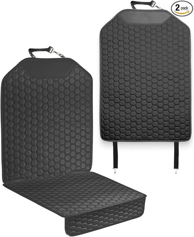 Car Seat Protector Set - Black, Waterproof & Non-Slip, Kick Mat & Back Seat Protection