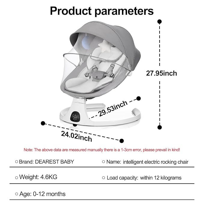 Baby Swing 3 in 1 Multifunctional Infant Rocker, Portable with Remote Control, 5-Point Seat Belt, 5 Auto Rocking, 3 Speed Timer, Electric with Music and Bluetooth (0-12 Months) (Grey)