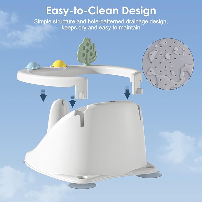 Baby Bath Seat for Babies 6 to 18 Months, Toddler Safety Bathtub Seat, Sit Up Bath Seat for Infant Bath Essentials with Soft Cushion & Suction Cups, Gray