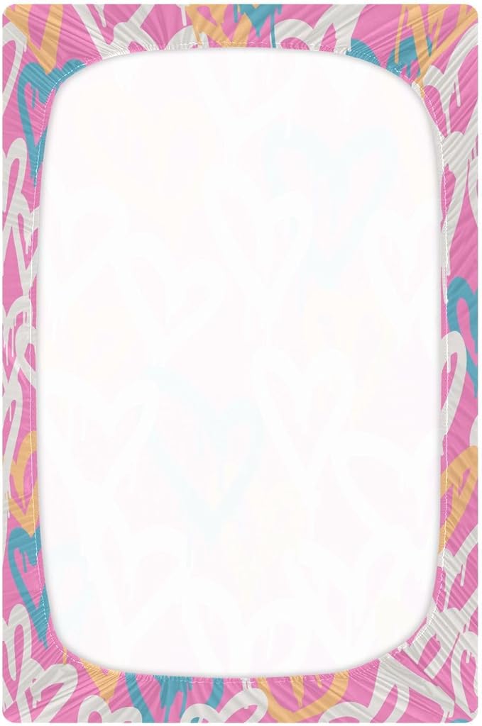 Graffiti Hearts Crib Sheets for Neutral Bassinet Play Sheets,Sheets Toddler Bed Sheets for Baby Boys Girs 39 * 27 * 5in