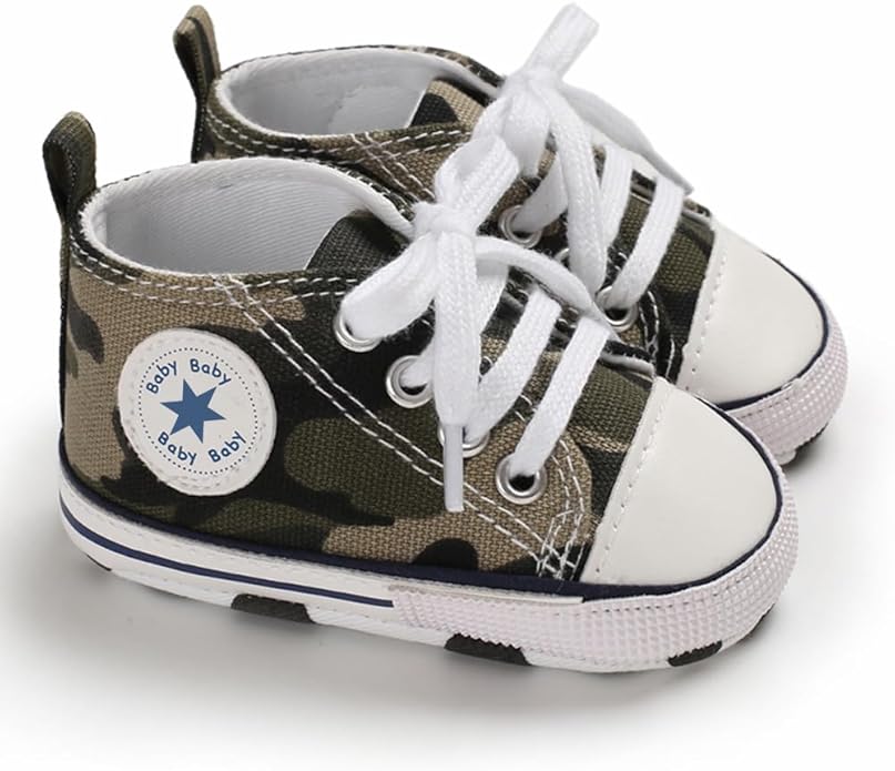 Unisex Baby Boys Girls Shoes, Newborn Infant Non-Slip Canvas Denim High Top Sneakers, Toddler First Walkers Shoes