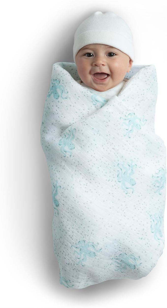 Delta Children 100% Cotton Muslin Baby Receiving Blankets for Girls and Boys – 47x47 Inches (Pack of 4), Sea Life