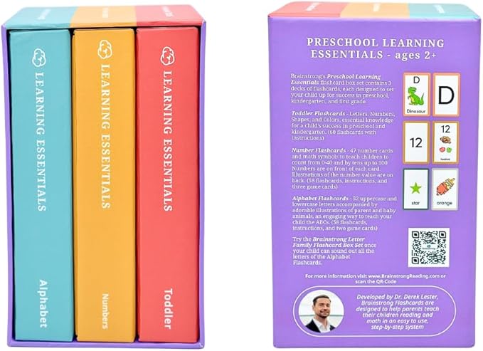 176 Prek Flashcards | Learn to Read and Count | Ages 2-5 | Preschool - Kindergarten | Letter Numbers Shapes Colors | Brainstrong Premium Flash Cards | Preschool Learning Esssentials in Three Decks