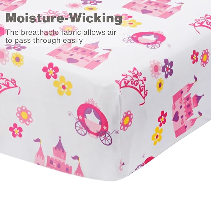 Baby Girl Fitted Crib Sheet Princess Storyland, 100% Soft Breathable Microfiber Baby Sheet, Fits Standard Size Crib Mattress 28in x 52in, Nursery Sheet