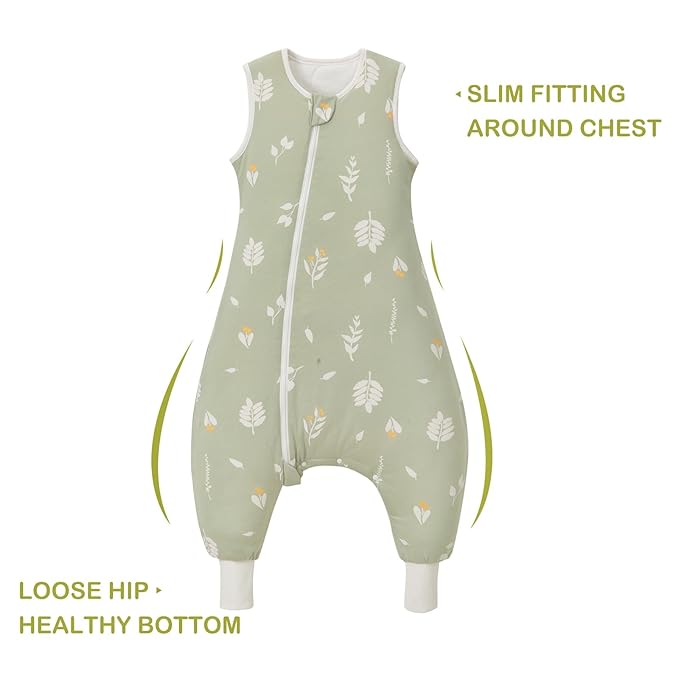 Super Soft Winter 2.5 TOG Sleep Sack with Feet, 100% Organic Cotton Warm Toddler Sleeping Sack with Legs, Foliage, Size L