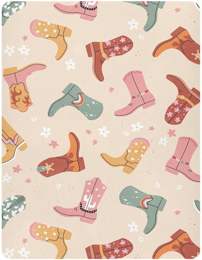Lovely Cowboy Boot Crib Sheets for Neutral Bassinet Play Sheets,Sheets Toddler Bed Sheets for Baby Boys Girs 39 * 27 * 5in