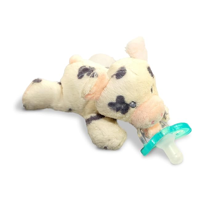 RaZbaby JollyPop Pacifier, Holder w/Detachable Baby Pacifier, Stuffed Animal RaZbuddy, All Ages 0M+, 100% Medical Grade USA Made Silicone, Machine Washable, Textured & Easy to Hold – Pig
