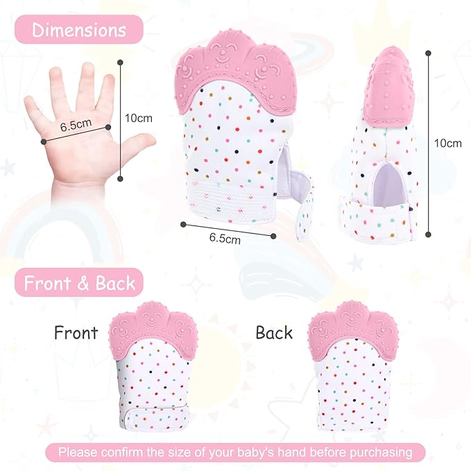 2Pack Silicone Teething Mitt, Soothing Infant Teething Mitten Pain Relief, Prevent Scratches Glove, Safe Silicone Teething Toys for 0-12 Months
