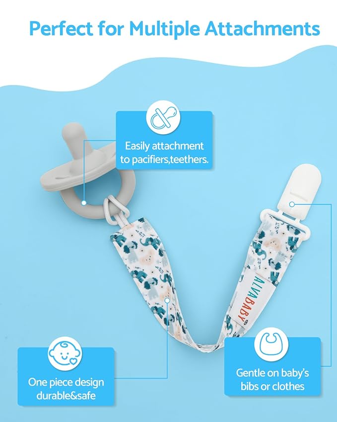 ALVABABY Baby Pacifier Clip Holder Leashes Baby 6 Pack Paci Clips Binky for Boys Girls Dinosaur Koala 6DP02A